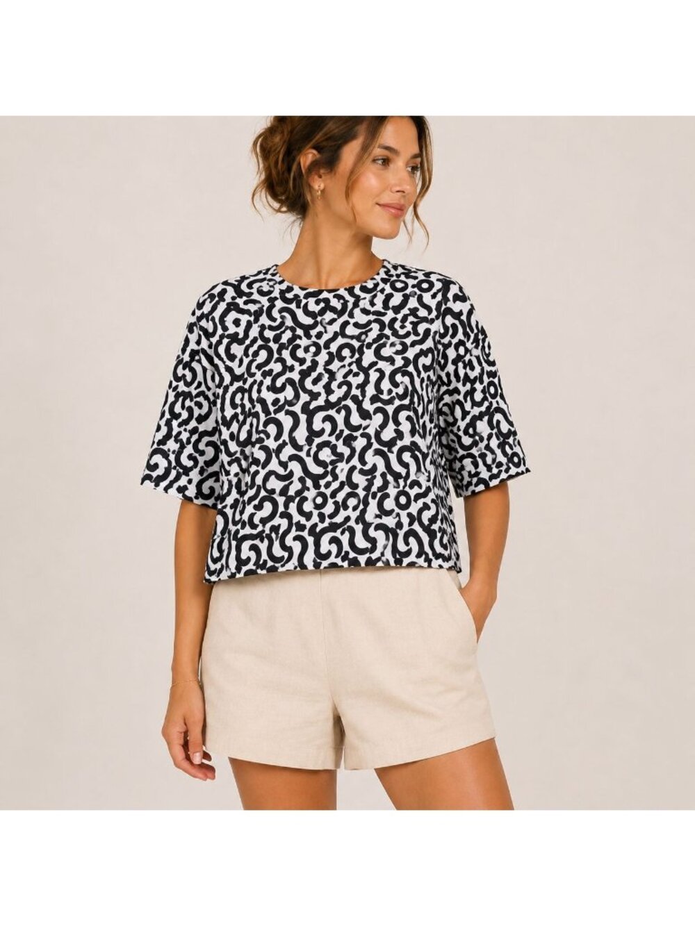 NWT Wildfang The Essential Boxy Top Abstract Print Cotton Blouse Medium Geo